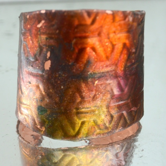 Abstract Colorful Psychedelic Copper Hippie Cuff Handmade Boho Statement - Picture 5 of 8